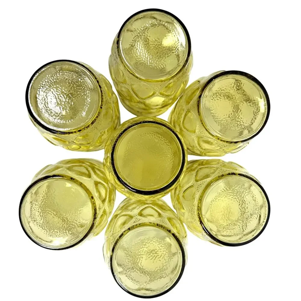 Anchor Hocking MCM Madrid Quilted Amber Yellow Gold Glass Tumblers-Set of 7